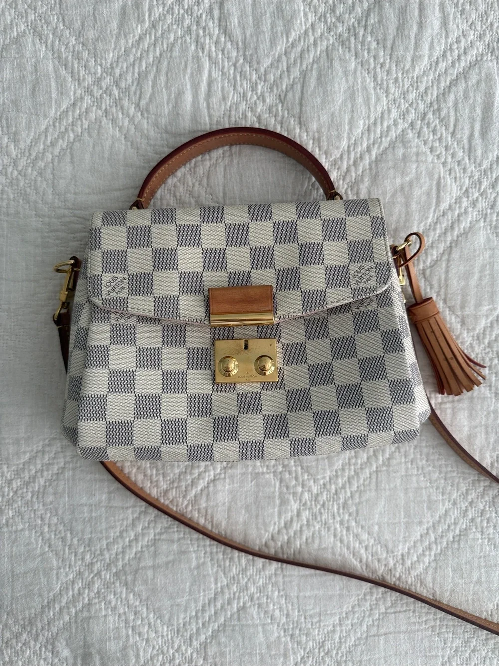 Louis Vuitton Croisette Damier Azur Canvas  Crossbody Bag in Cream With COA